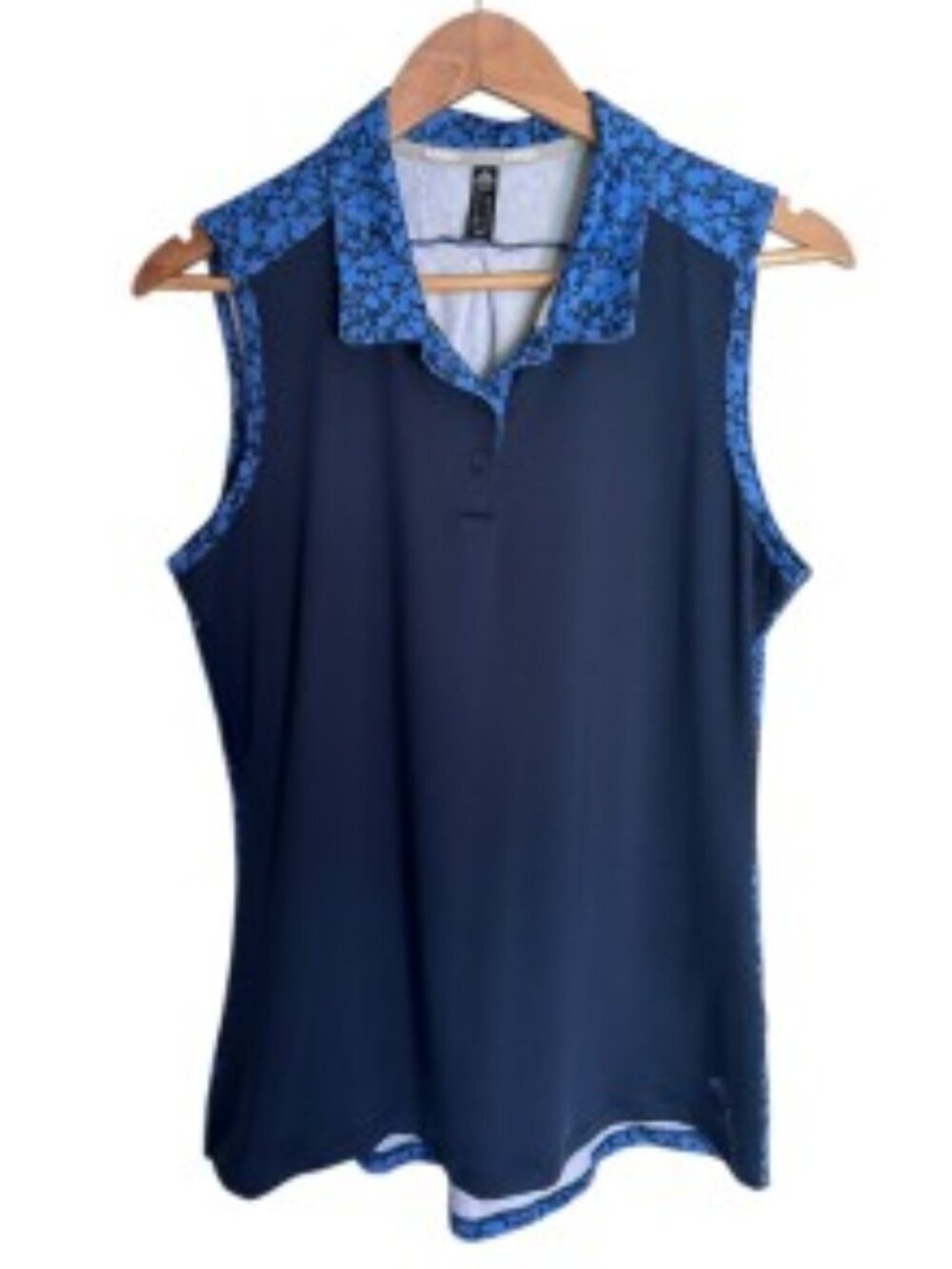 Adidas Blue Floral Sleeveless Golf Polo Top Medium